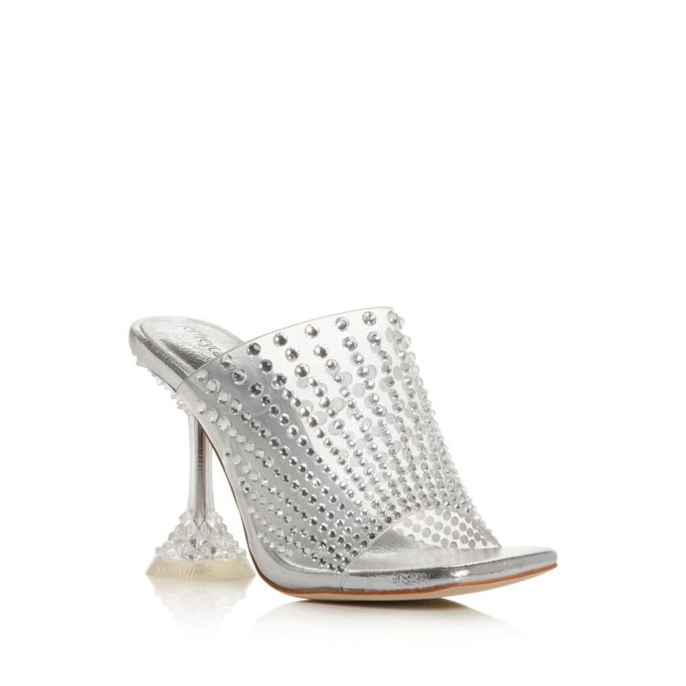 NWT JEFFEREY CAMPBELL Womens Silver Derella Slip On Heeled Mules Shoes 6